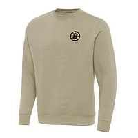 Men's Antigua Khaki Boston Bruins Victory Crewneck Pullover Sweatshirt