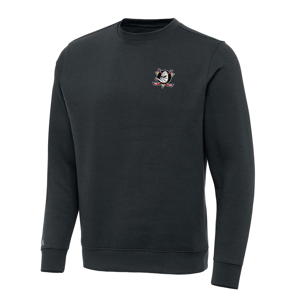Men's Antigua Charcoal Anaheim Ducks Victory Crewneck Pullover Sweatshirt