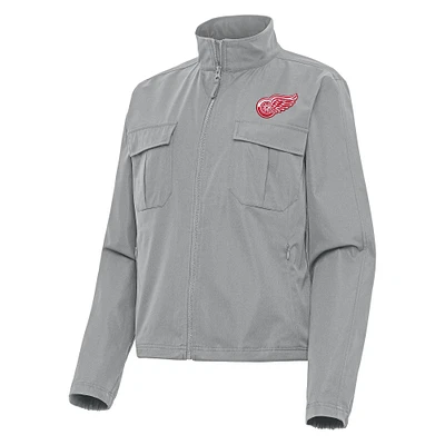 Women's Antigua  Gray Detroit Red Wings Even Par Full-Zip Jacket