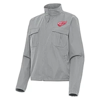 Women's Antigua  Gray Detroit Red Wings Even Par Full-Zip Jacket