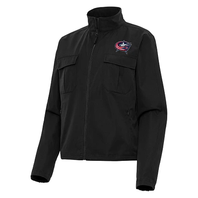 Women's Antigua  Black Columbus Blue Jackets Even Par Full-Zip Jacket