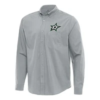 Men's Antigua Gray Dallas Stars Flight Woven Tri-Blend Long Sleeve Button-Down Shirt