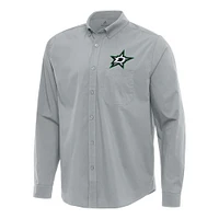 Men's Antigua Gray Dallas Stars Flight Woven Tri-Blend Long Sleeve Button-Down Shirt