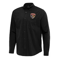 Men's Antigua Black Florida Panthers Flight Woven Tri-Blend Long Sleeve Button-Down Shirt