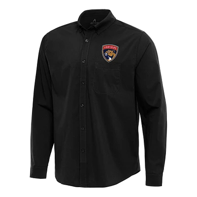 Men's Antigua Black Florida Panthers Flight Woven Tri-Blend Long Sleeve Button-Down Shirt
