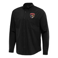 Men's Antigua Black Florida Panthers Flight Woven Tri-Blend Long Sleeve Button-Down Shirt