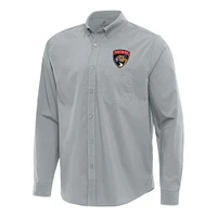 Men's Antigua Gray Florida Panthers Flight Woven Tri-Blend Long Sleeve Button-Down Shirt