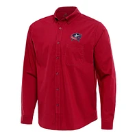 Men's Antigua Red Columbus Blue Jackets Flight Woven Tri-Blend Long Sleeve Button-Down Shirt