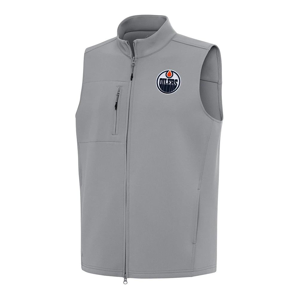 Men's Antigua Gray Edmonton Oilers Demand Full-Zip Vest