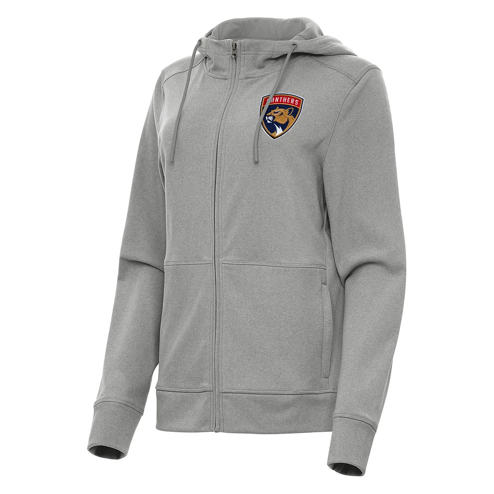 Women's Antigua Heather Gray Florida Panthers Seeker Full-Zip Hoodie