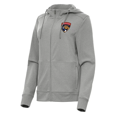 Women's Antigua Heather Gray Florida Panthers Seeker Full-Zip Hoodie