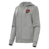 Women's Antigua Heather Gray Florida Panthers Seeker Full-Zip Hoodie