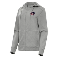 Women's Antigua Heather Columbus Blue Jackets Seeker Full-Zip Hoodie
