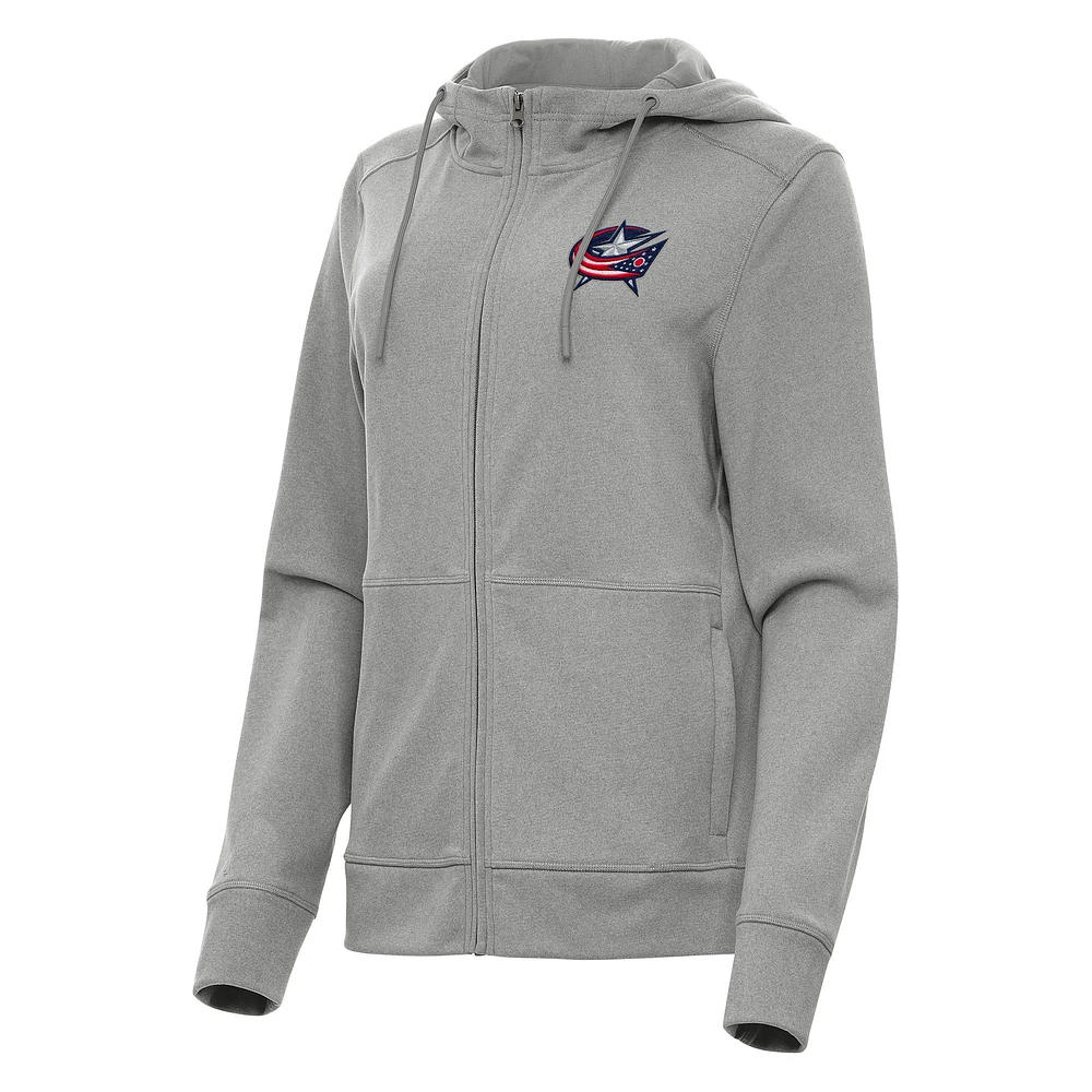 Women's Antigua Heather Columbus Blue Jackets Seeker Full-Zip Hoodie
