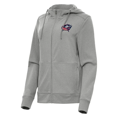 Women's Antigua Heather Columbus Blue Jackets Seeker Full-Zip Hoodie