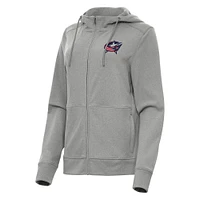 Women's Antigua Heather Columbus Blue Jackets Seeker Full-Zip Hoodie