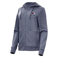 Women's Antigua Heather Navy Colorado Avalanche Seeker Full-Zip Hoodie