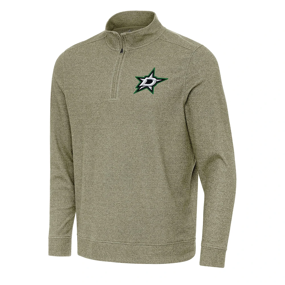 Men's Antigua Olive Dallas Stars Subtle Quarter-Zip Sweatshirt