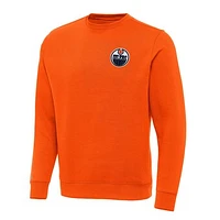 Men's Antigua Orange Edmonton Oilers Victory Crewneck Pullover Sweatshirt