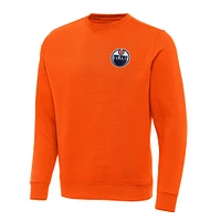Men's Antigua Orange Edmonton Oilers Victory Crewneck Pullover Sweatshirt