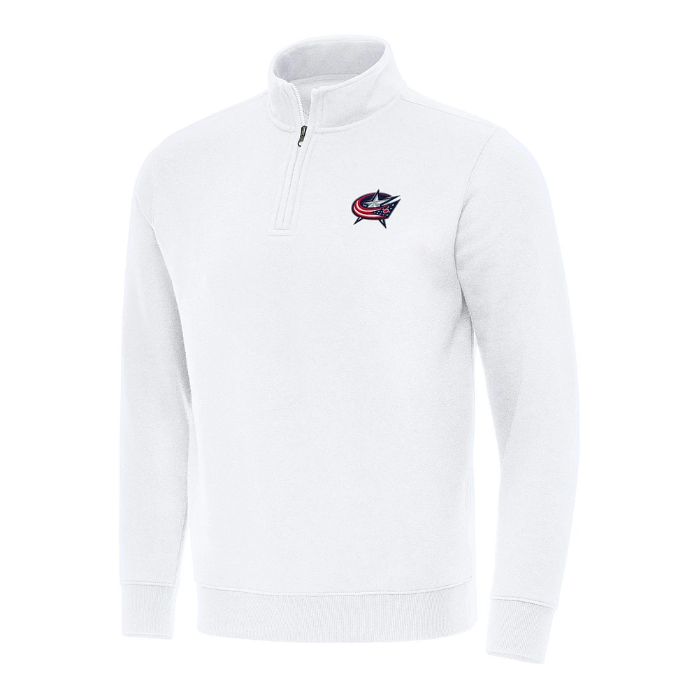 Men's Antigua White Columbus Blue Jackets Victory Quarter-Zip Mock Sweatshirt