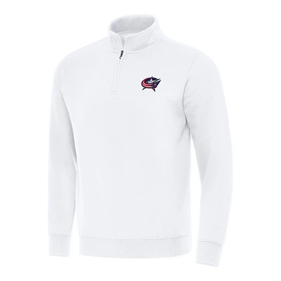 Men's Antigua  White Columbus Blue Jackets Victory Quarter-Zip Mock Sweatshirt