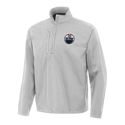 Men's Antigua Heather Gray Edmonton Oilers Brisk Quarter-Zip Windbreaker