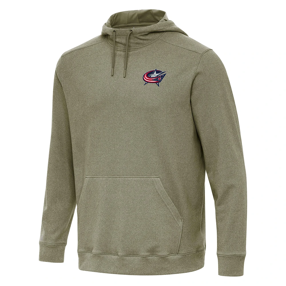 Men's Antigua Olive Columbus Blue Jackets Cloud Pullover Hoodie