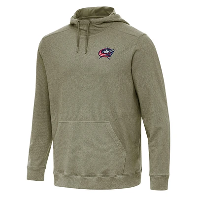 Men's Antigua Olive Columbus Blue Jackets Cloud Pullover Hoodie