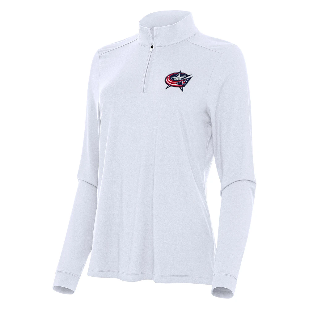 Women's Antigua White Columbus Blue Jackets Intent Quarter-Zip Top
