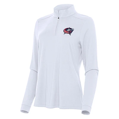 Women's Antigua White Columbus Blue Jackets Intent Quarter-Zip Top