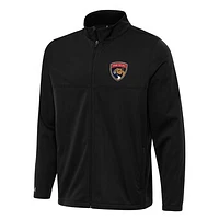 Men's Antigua Black Florida Panthers Links 2 Full-Zip Golf Jacket