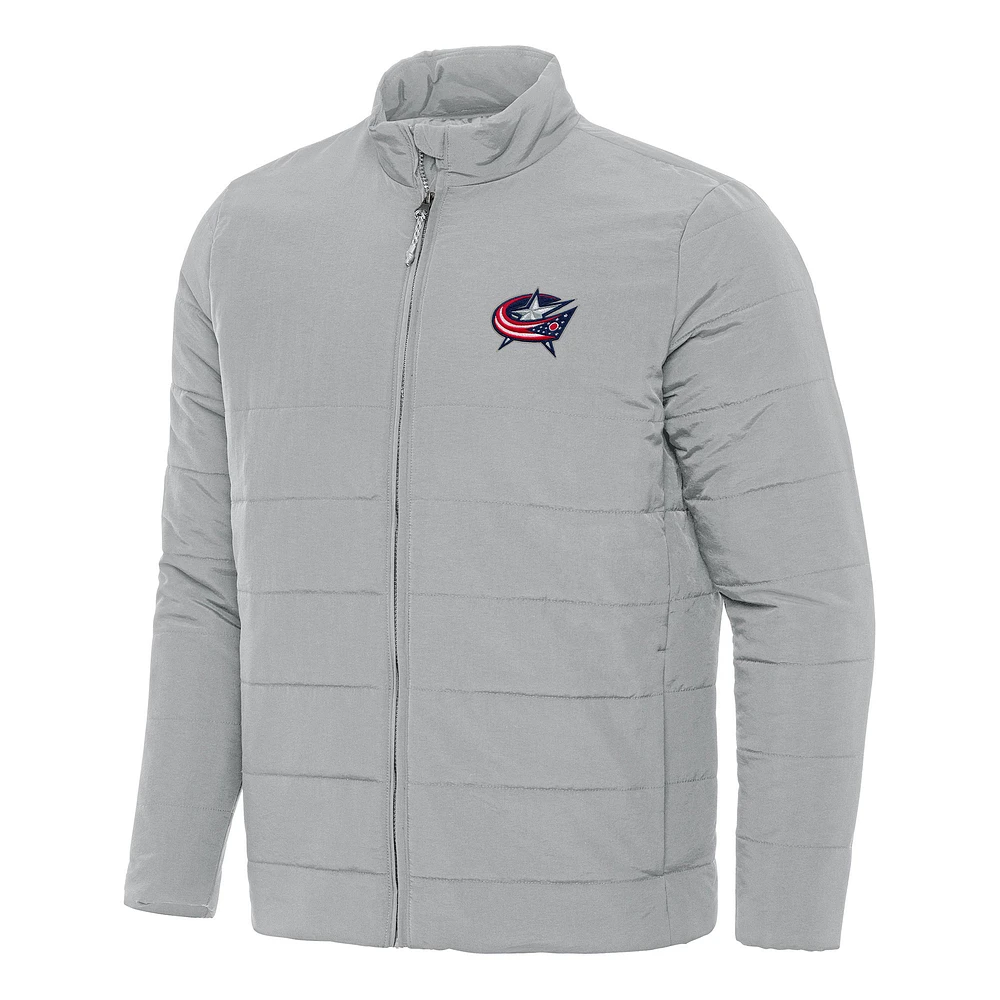 Men's Antigua Gray Columbus Blue Jackets Swelter Full-Zip Puffer Jacket