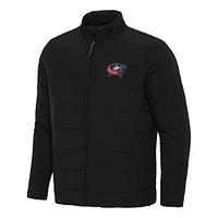 Men's Antigua Black Columbus Blue Jackets Swelter Full-Zip Puffer Jacket