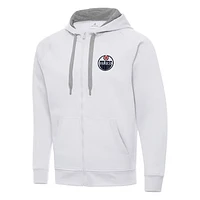 Men's Antigua White Edmonton Oilers Big & Tall Victory Full-Zip Hoodie