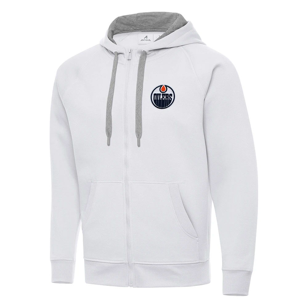 Men's Antigua White Edmonton Oilers Big & Tall Victory Full-Zip Hoodie