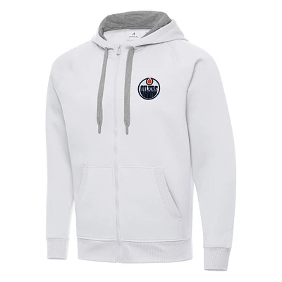 Men's Antigua White Edmonton Oilers Big & Tall Victory Full-Zip Hoodie