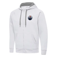 Men's Antigua White Edmonton Oilers Big & Tall Victory Full-Zip Hoodie