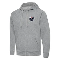 Men's Antigua Heather Gray Edmonton Oilers Big & Tall Victory Full-Zip Hoodie