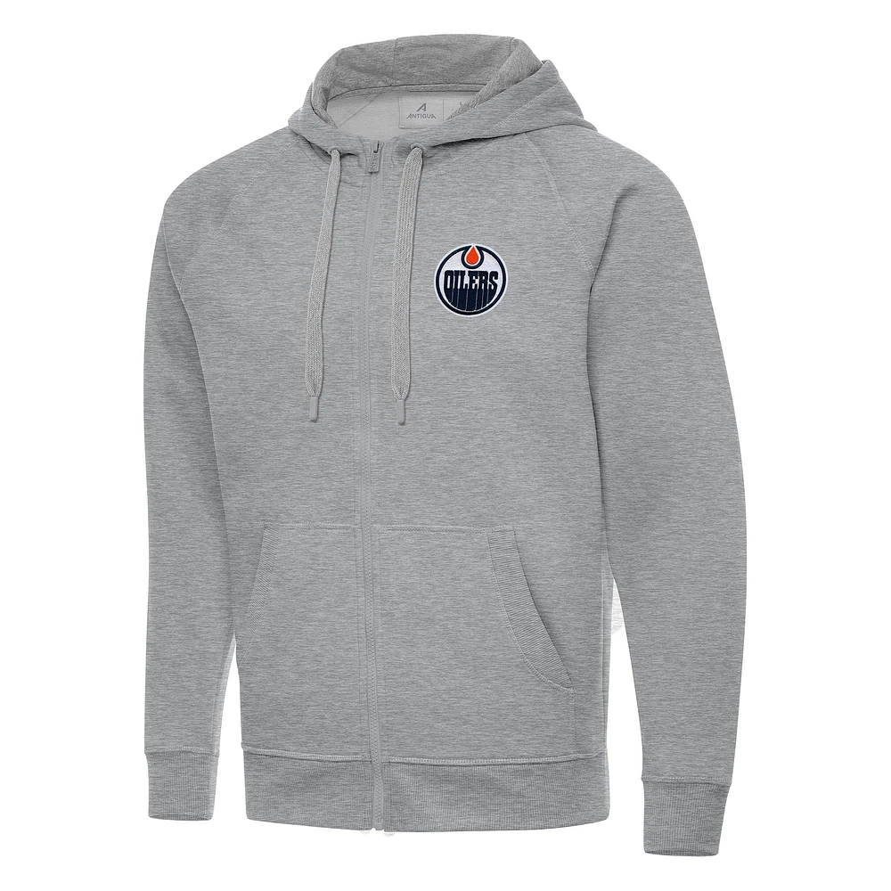Men's Antigua Heather Gray Edmonton Oilers Big & Tall Victory Full-Zip Hoodie