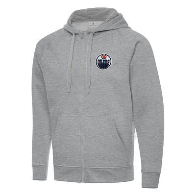 Men's Antigua Heather Gray Edmonton Oilers Big & Tall Victory Full-Zip Hoodie