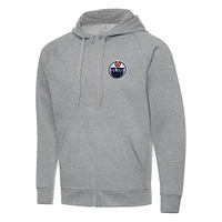 Men's Antigua Heather Gray Edmonton Oilers Big & Tall Victory Full-Zip Hoodie