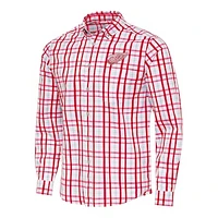 Men's Antigua Red/Gray Detroit Red Wings Tending 2 Button-Down Long Sleeve Shirt