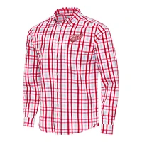 Men's Antigua Red/Gray Detroit Red Wings Tending 2 Button-Down Long Sleeve Shirt