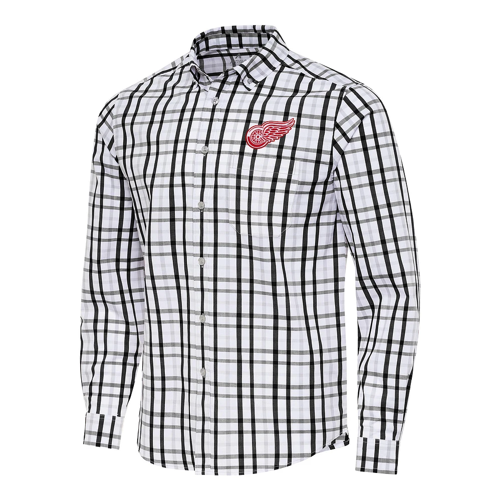 Men's Antigua Red/Gray Detroit Red Wings Tending 2 Button-Down Long Sleeve Shirt
