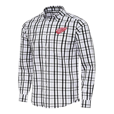 Men's Antigua Red/Gray Detroit Red Wings Tending 2 Button-Down Long Sleeve Shirt