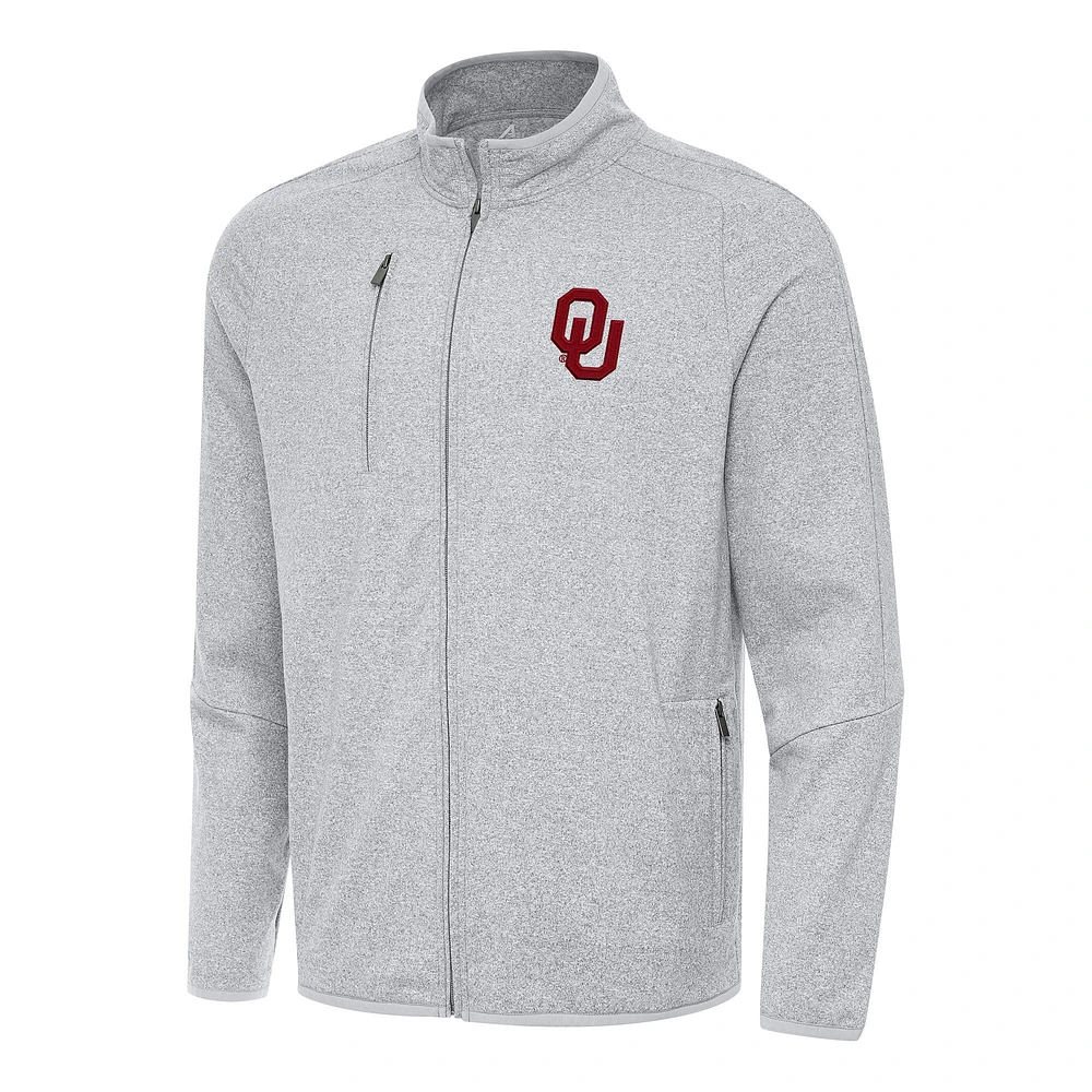 Men's Antigua Heather Gray Oklahoma Sooners Hold-Up Full-Zip Tri-Blend Jacket