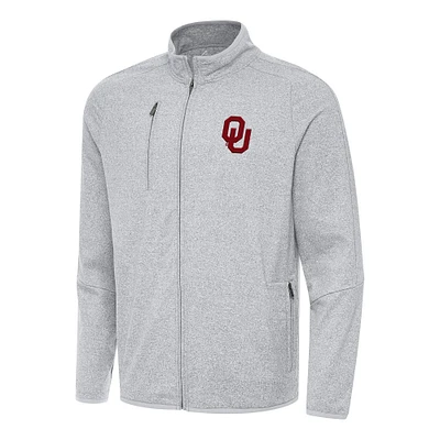Men's Antigua Heather Gray Oklahoma Sooners Hold-Up Full-Zip Tri-Blend Jacket