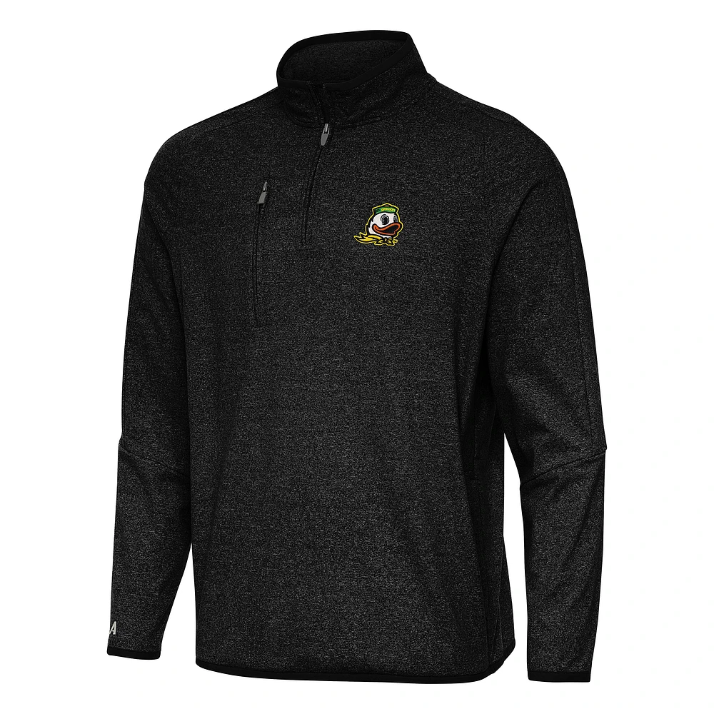 Men's Antigua Heather Black Oregon Ducks Certain Quarter-Zip Tri-Blend Sweatshirt