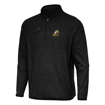 Men's Antigua Heather Black Oregon Ducks Certain Quarter-Zip Tri-Blend Sweatshirt